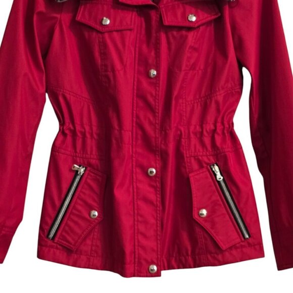 Guess Red Fitted Water Resistant Wing Collar Zip Front Coat Sz S - Picture 2 of 11